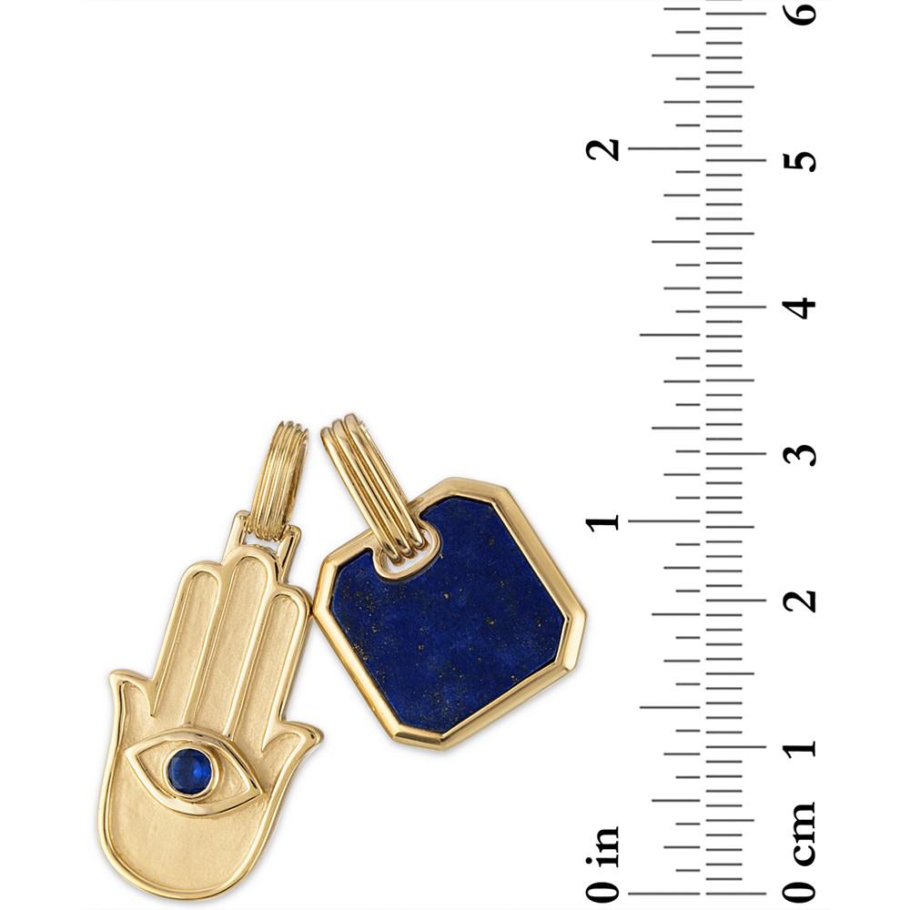 2-Pc. Set Lapis Lazuli & Cubic Zirconia Dog Tag & Hamsa Hand Amulet Pendants in 14k Gold-Plated Sterling Silver, Created for Macy's商品第3张图片规格展示