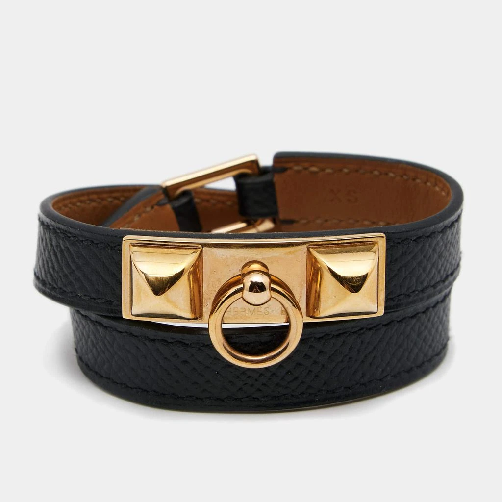 商品[二手商品] Hermes|Hermes Rivale Black Leather Double Tour Bracelet XS,价格¥3297,第1张图片