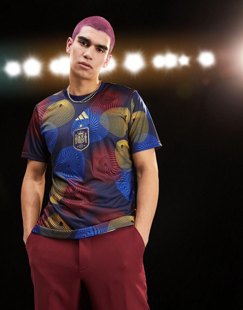 adidas Football Spain World Cup 2022 pre-match printed t-shirt in navy商品第1张图片规格展示