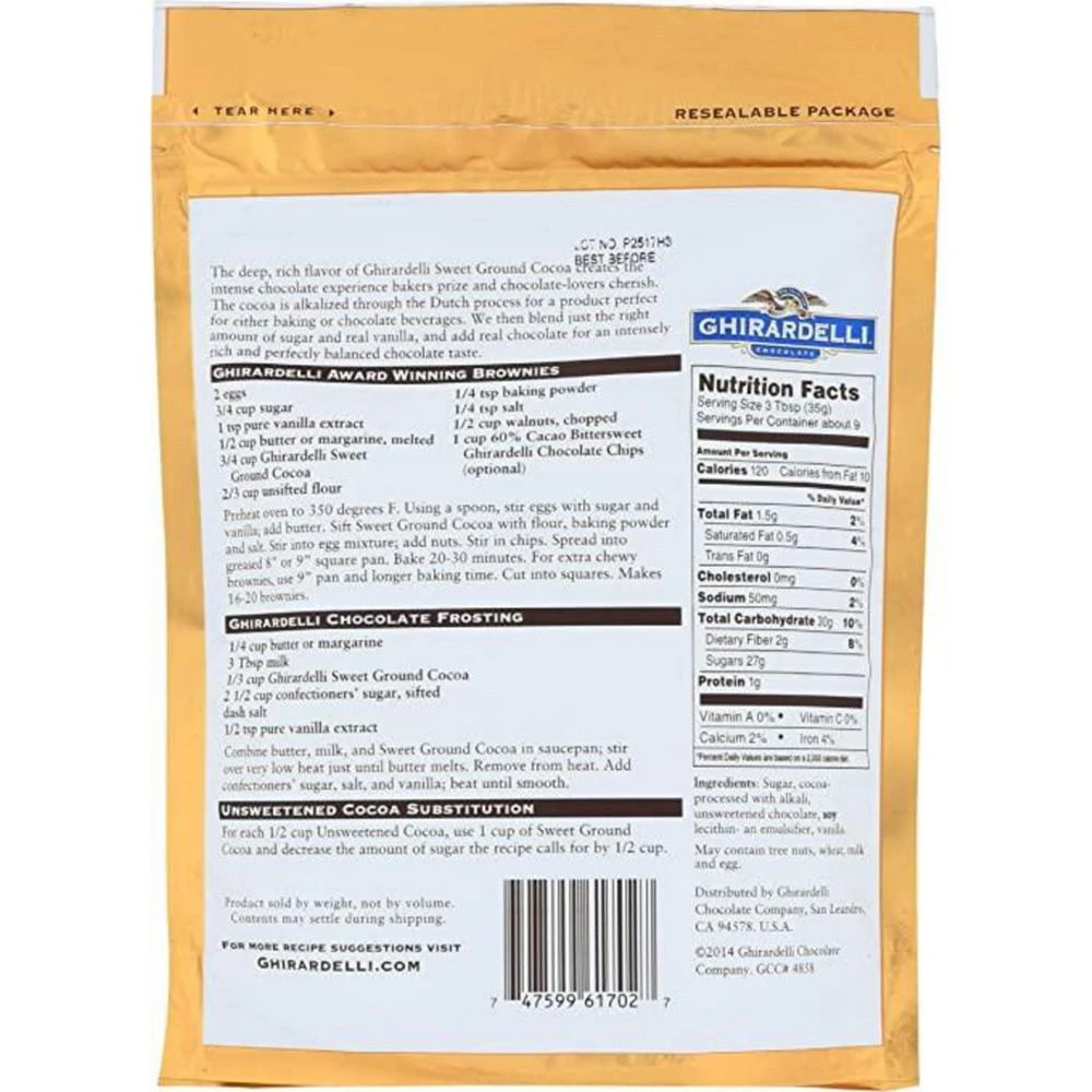 商品Ghirardelli Nature's|Ghirardelli Baking Cocoa - Premium - Sweet Ground - 10.5 oz - case of 6,价格¥383,第2张图片详细描述