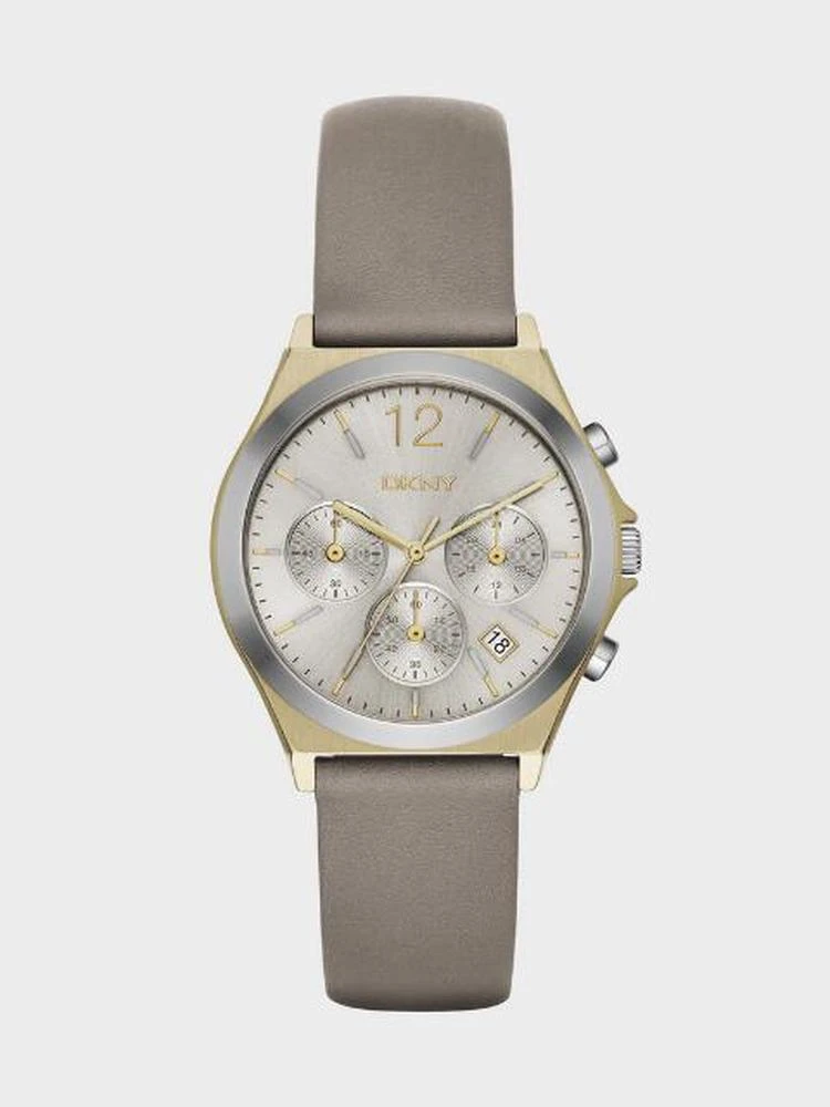 商品DKNY|Parsons Gray Leather And Gold-Tone Multifunction Watch,价格¥1136,第1张图片