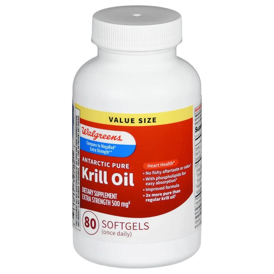 商品Walgreens|Extra Strength Antarctic Pure Krill Oil 500 mg Softgels (80 days) Neutral/Mild, Vanilla/Neutral, 80ct,价格¥305,第1张图片