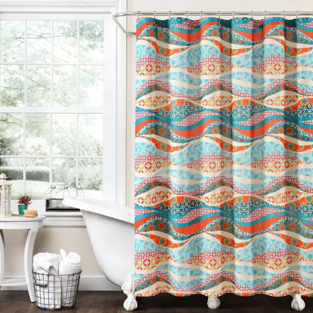 商品Lush Decor|Hailey Watercolor Wave Cotton Shower Curtain,价格¥315,第1张图片