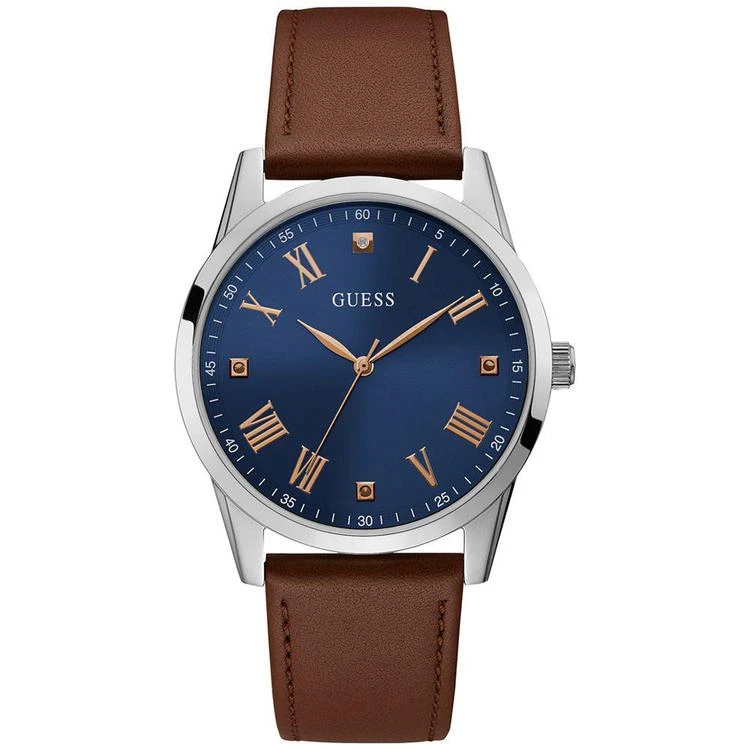 商品GUESS|Men's Diamond-Accent Brown Leather Strap Watch 42mm, Created for Macy's,价格¥561,第2张图片详细描述