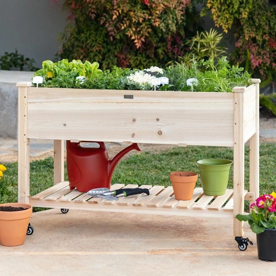 商品QuikFurn|Solid Wood Locking Wheels Raised Mobile Garden Wood Planter Elevated Planter,价格¥1919,第2张图片详细描述