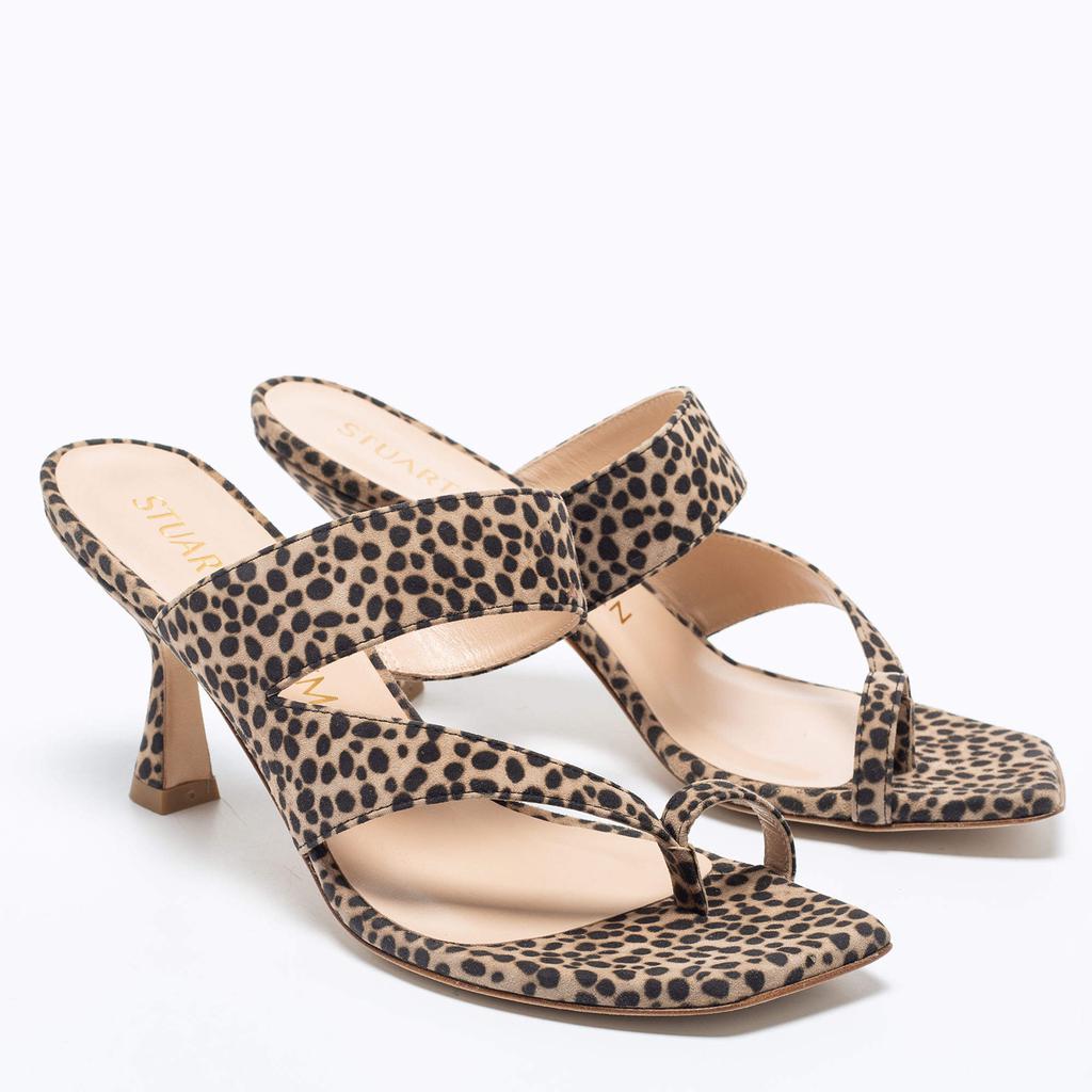 Stuart Weitzman Brown/Beige Suede Leopard Print Mule Slides Size