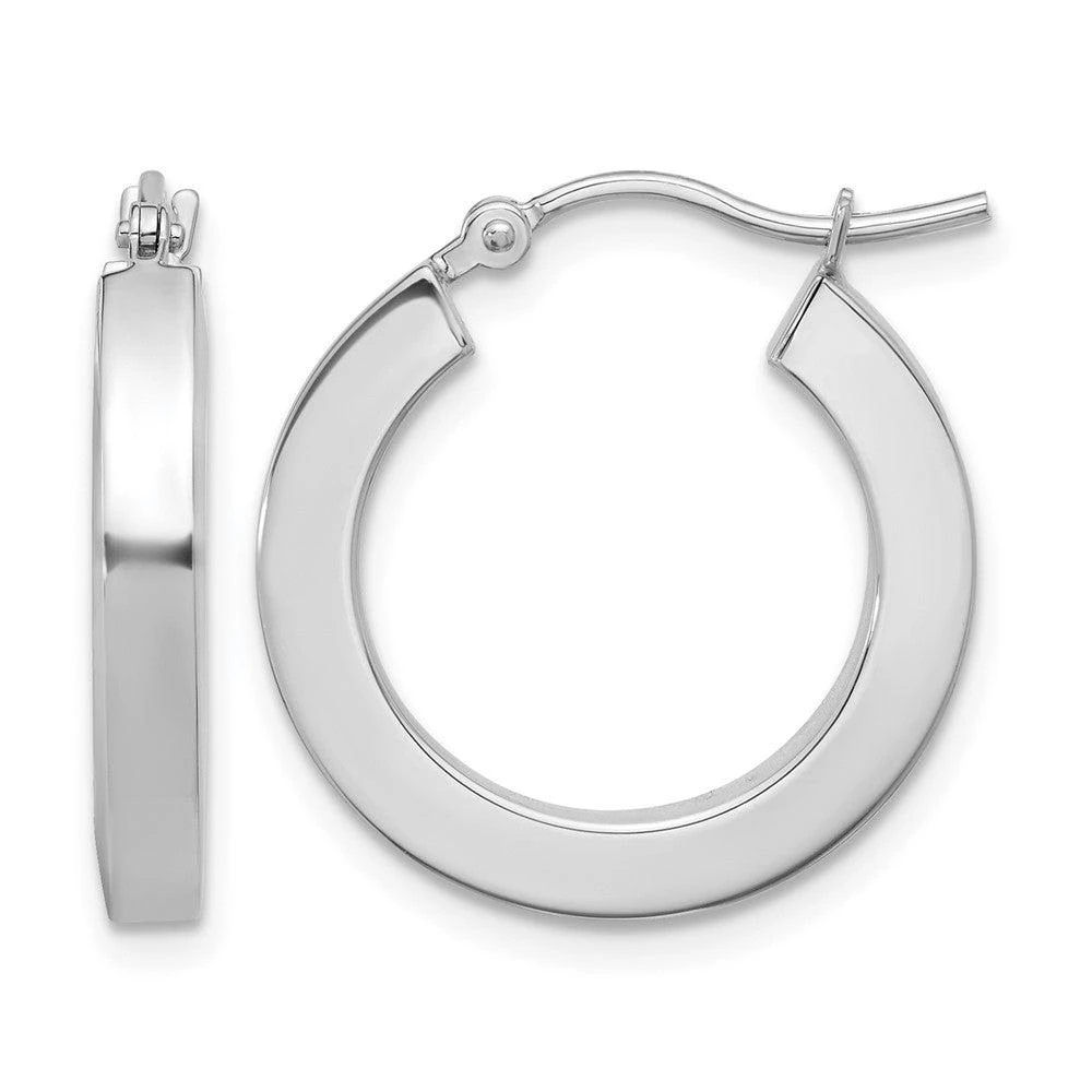 14k Gold 3mm Square Shape Tube Hoop Earrings 商品