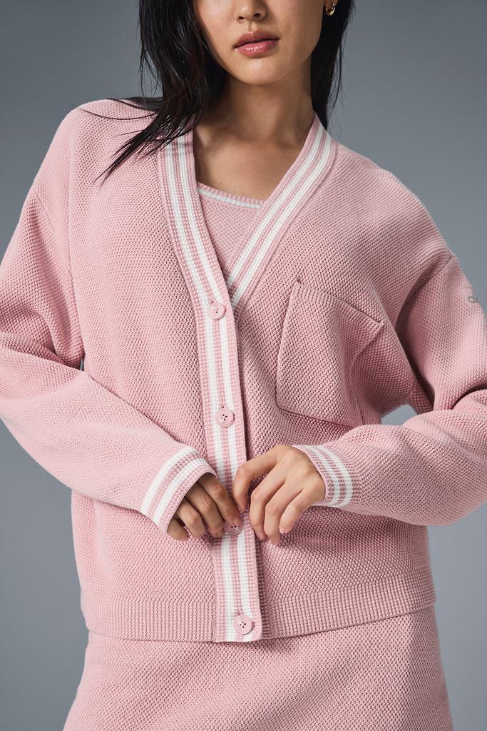 Alo Tennis Club Sweater Knit Cardigan - Ballet Pink/White