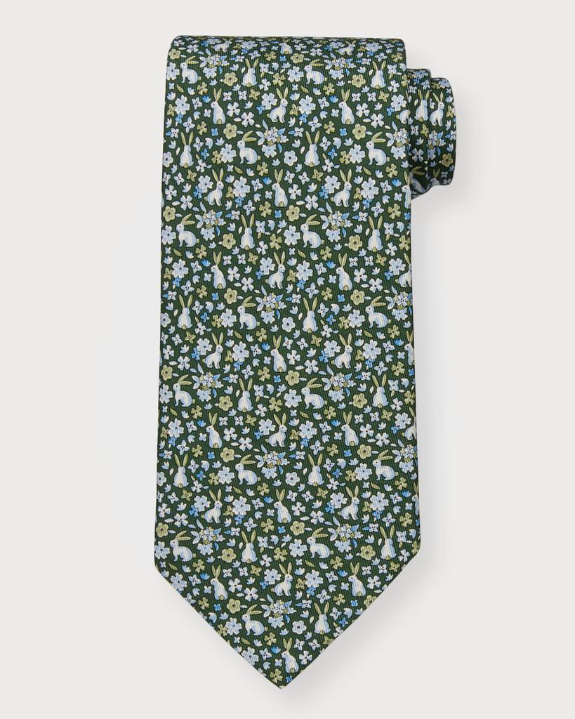 Men's Floral Rabbit-Print Silk Tie商品第1张图片规格展示