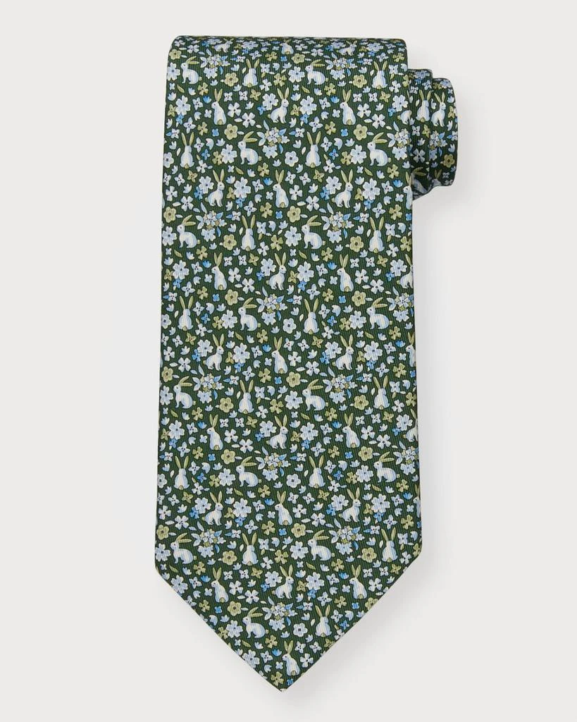 商品Salvatore Ferragamo|Men's Floral Rabbit-Print Silk Tie,价格¥1623,第1张图片