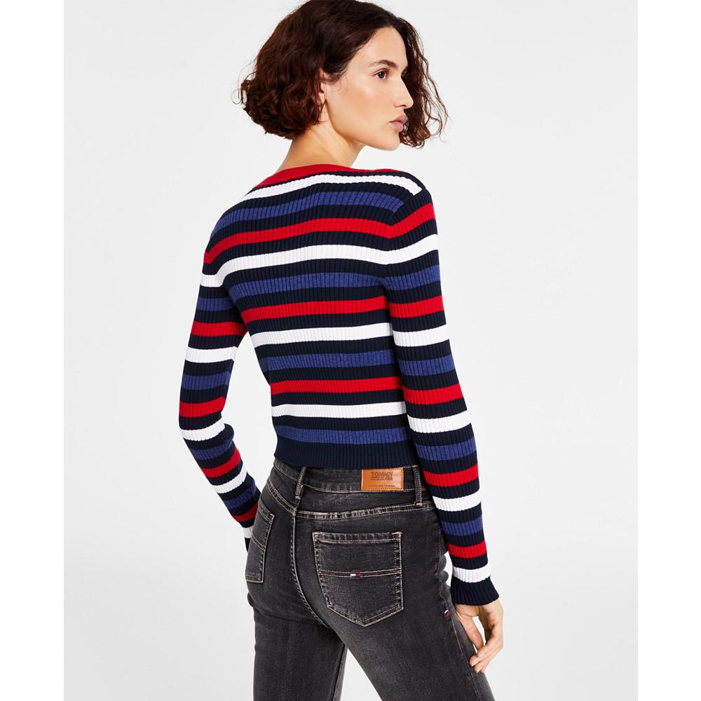 Women's Cotton Striped Ribbed Sweater商品第2张图片规格展示