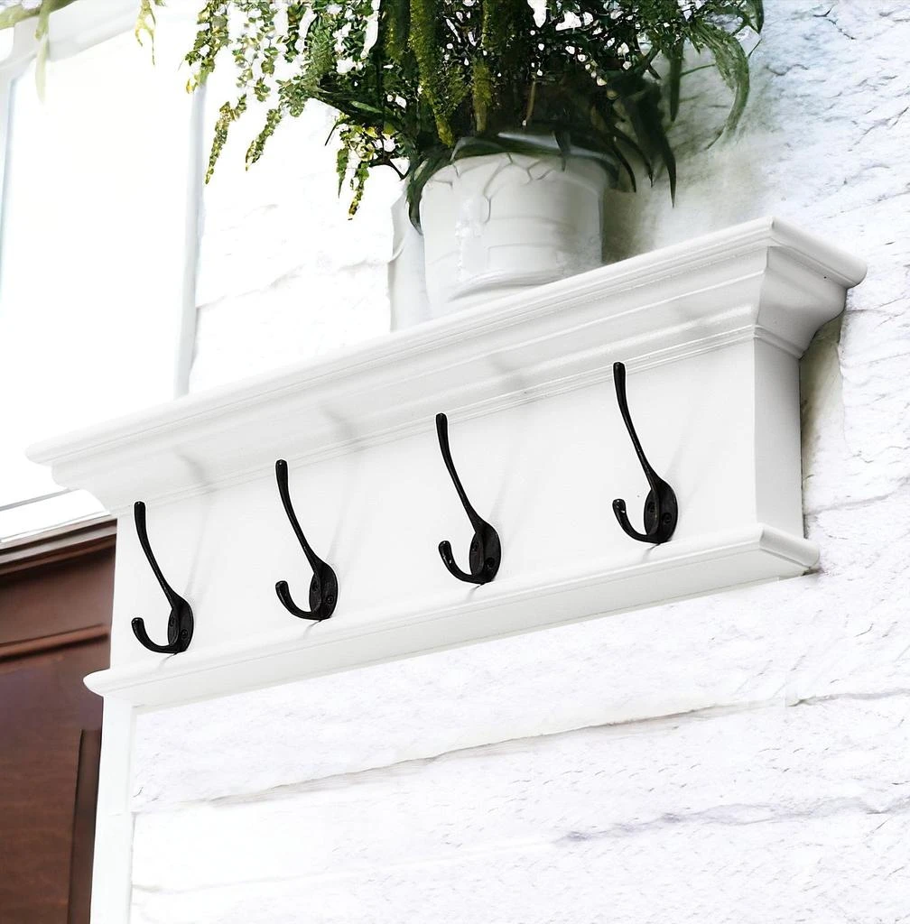 商品Homezia|28" Classic White Wood Four Hook Hanging Coat Rack,价格¥1351,第2张图片详细描述