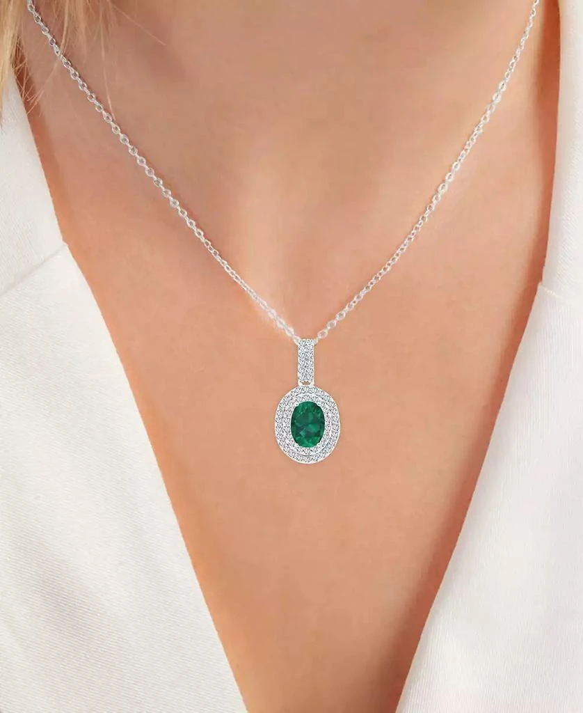 商品Macy's|2-Pc. Set Lab-Grown Emerald (2-5/8 ct. t.w.) & Lab-Grown White Sapphire (1-1/10 ct. t.w.) Oval Halo Pendant Necklace & Matching Stud Earrings in Sterling Silver,价格¥699,第3张图片详细描述