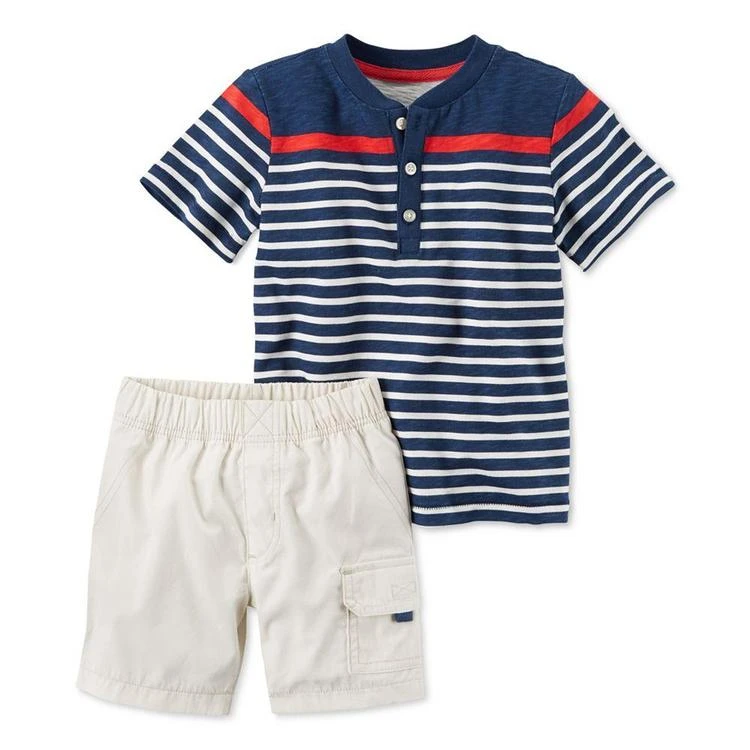 商品Carter's|2-Pc. Cotton Striped Henley & Poplin Cargo Shorts Set, Baby Boys (0-24 months),价格¥58,第2张图片详细描述