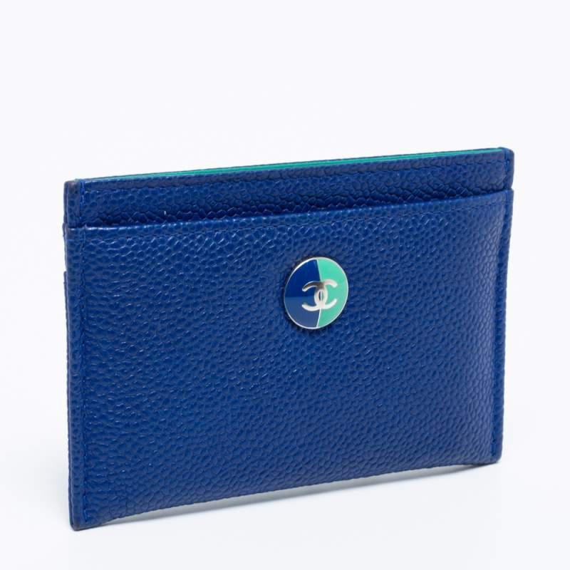 商品[二手商品] Chanel|Chanel Blue Caviar Leather CC Button Card Holder,价格¥3453,第6张图片详细描述