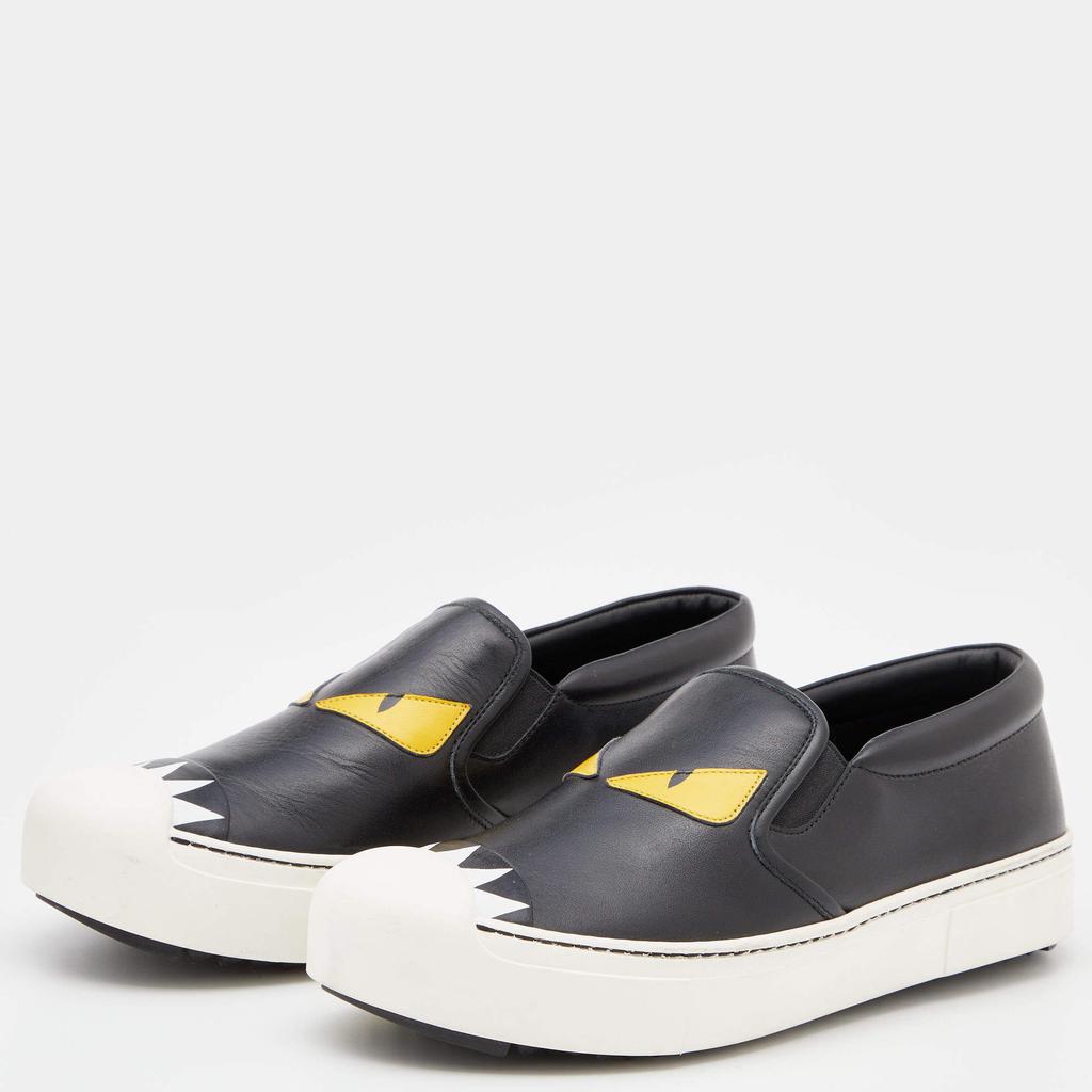 Fendi Black Leather Monster Slip On Sneakers Size 37商品第2张图片规格展示