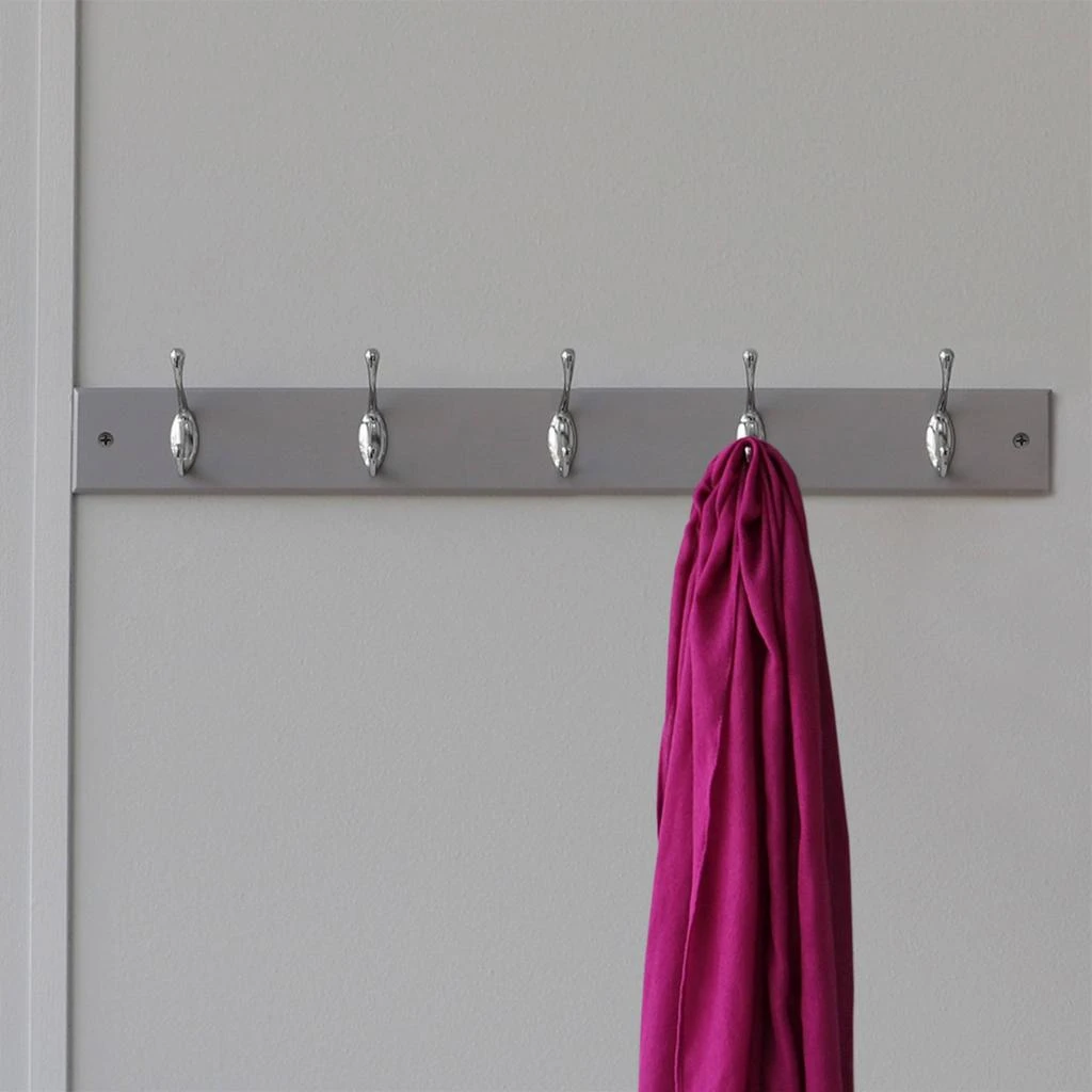 商品Home Basics|Home Basics 5 Double Hook Wall Mounted Hanging Rack, Grey,价格¥150,第2张图片详细描述