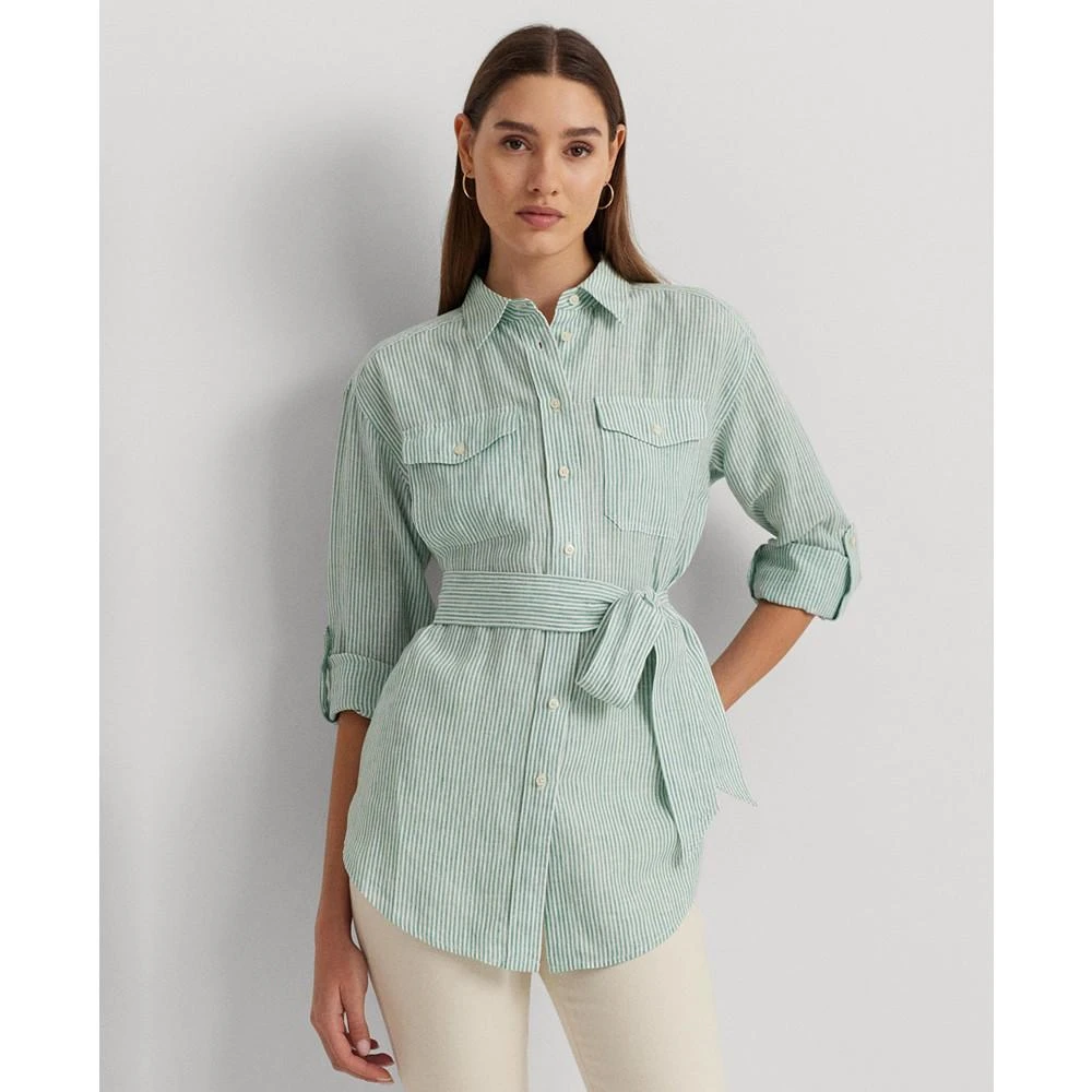 商品Ralph Lauren|Women's Striped Belted Utility Shirt,价格¥615,第1张图片