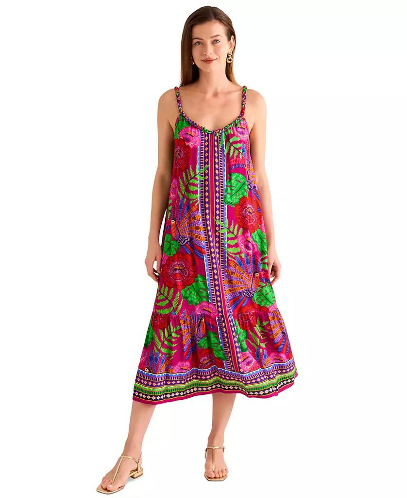 Shop Women's Braided-Neck Floral-Print Dress on Sale at
