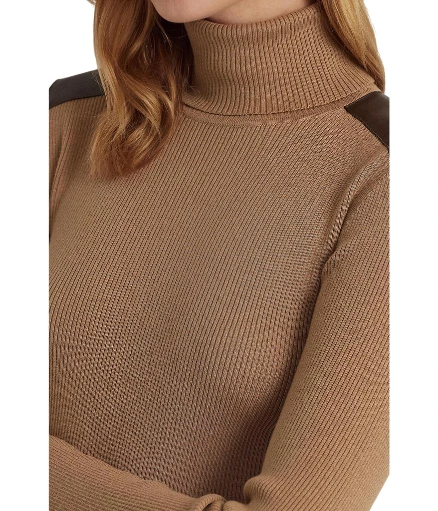 商品Ralph Lauren|Petite Faux Leather Trim Ribbed Turtleneck,价格¥700,第3张图片详细描述