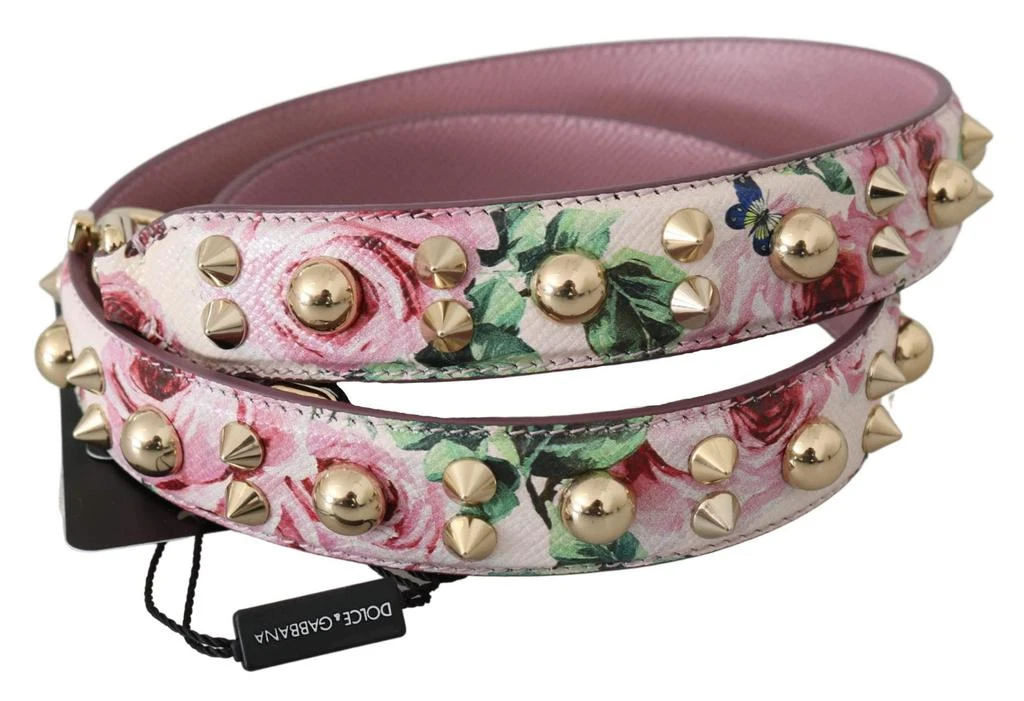 商品Dolce & Gabbana|Dolce & Gabbana Pink Floral Leather Stud Accessory Shoulder Strap,价格¥2040,第2张图片详细描述