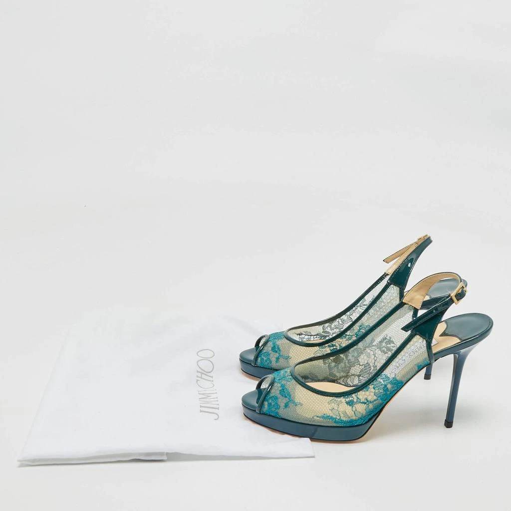 Jimmy Choo Green Lace and Patent Leather Nova Peep-Toe Slingback Sandals Size 36 商品