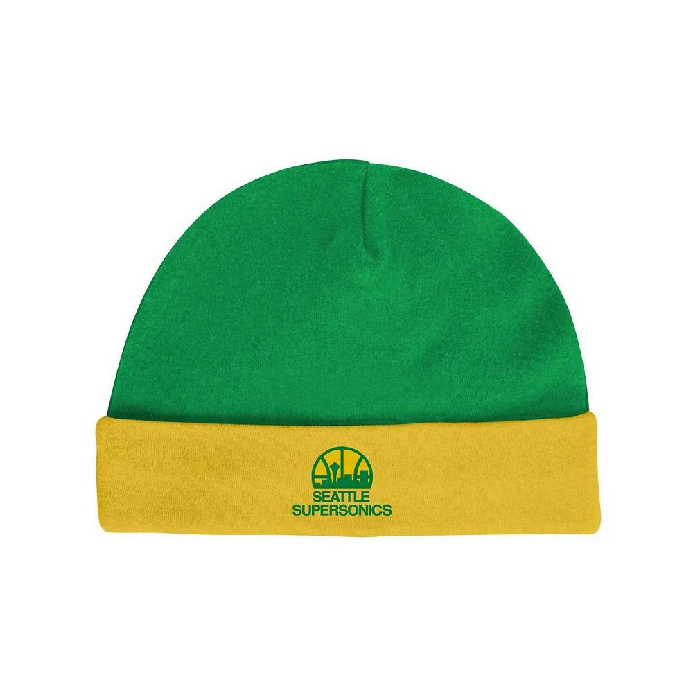 商品Mitchell & Ness|Infant Boys and Girls Green, Gold Seattle SuperSonics Hardwood Classics Bodysuits and Cuffed Knit Hat Set,价格¥301,第4张图片详细描述