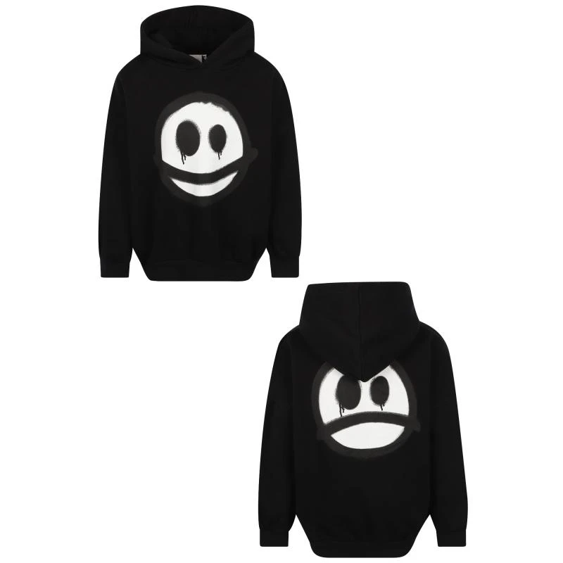 商品Little Man Happy|Happy sad organic hoodie in black,价格¥745,第1张图片