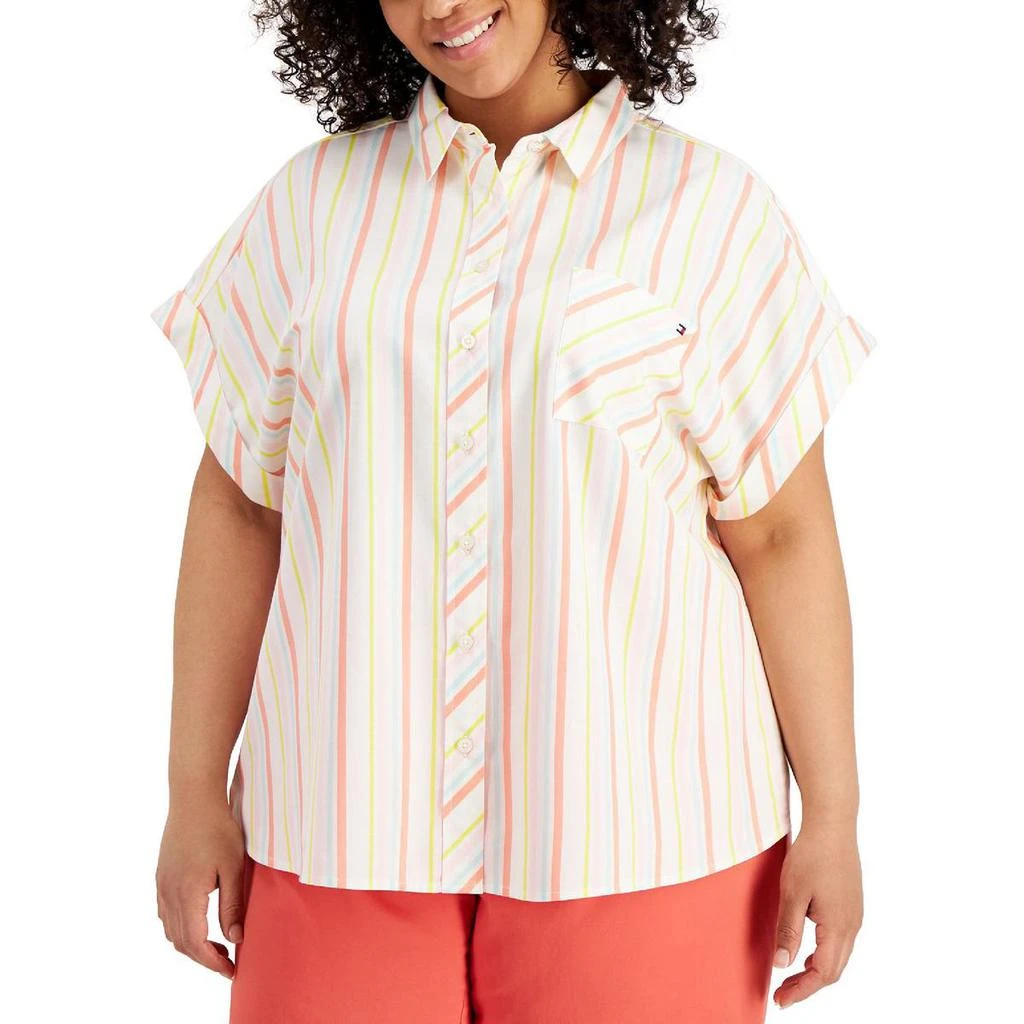 商品Tommy Hilfiger|Tommy Hilfiger Womens Plus Striped Button-Down Blouse,价格¥124,第1张图片