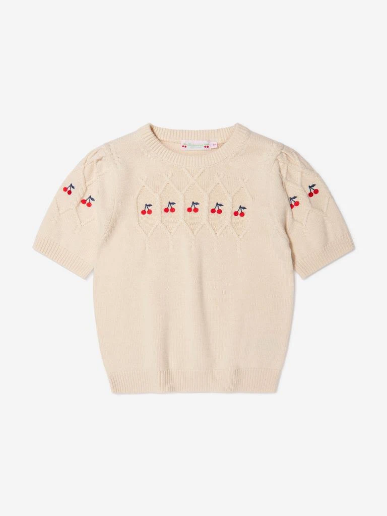 商品Bonpoint|Bonpoint White Girls Cotton And Wool Short Sleeve Jumper,价格¥1410,第1张图片