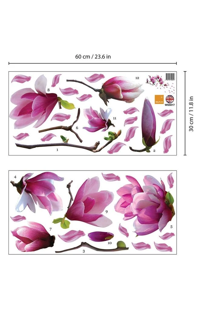 商品WALPLUS|Magnolia Flower Decal Sticker Wall Decoration - Pack of 3,价格¥219,第2张图片详细描述