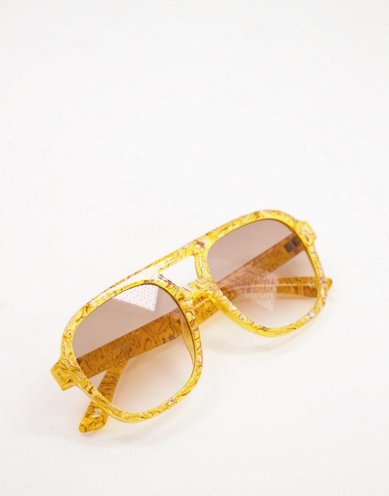 ASOS DESIGN frame aviator sunglasses in brown acetate transfer  - BROWN商品第2张图片规格展示