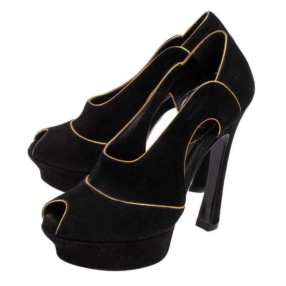 商品[二手商品] Yves Saint Laurent|Yves Saint Laurent Black Cut Out Suede Palais Peep Toe Platform Pumps Size 36,价格¥1376,第4张图片详细描述