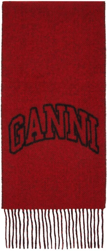 商品Ganni|Red Fringed Wool Scarf,价格¥844,第1张图片