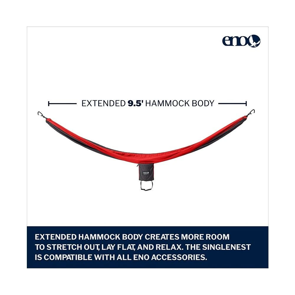 商品ENO|SingleNest Hammock - Lightweight, 1 Person Portable Hammock - For Camping, Hiking, Backpacking, Travel, a Festival, or the Beach - Charcoal/Red,价格¥409,第2张图片详细描述