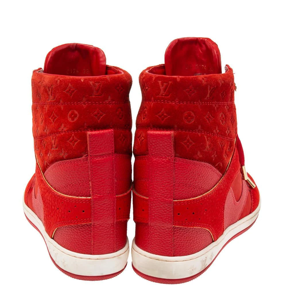 商品[二手商品] Louis Vuitton|Louis Vuitton Monogram Red Suede High Top Sneakers  Size 38.5,价格¥3129,第5张图片详细描述