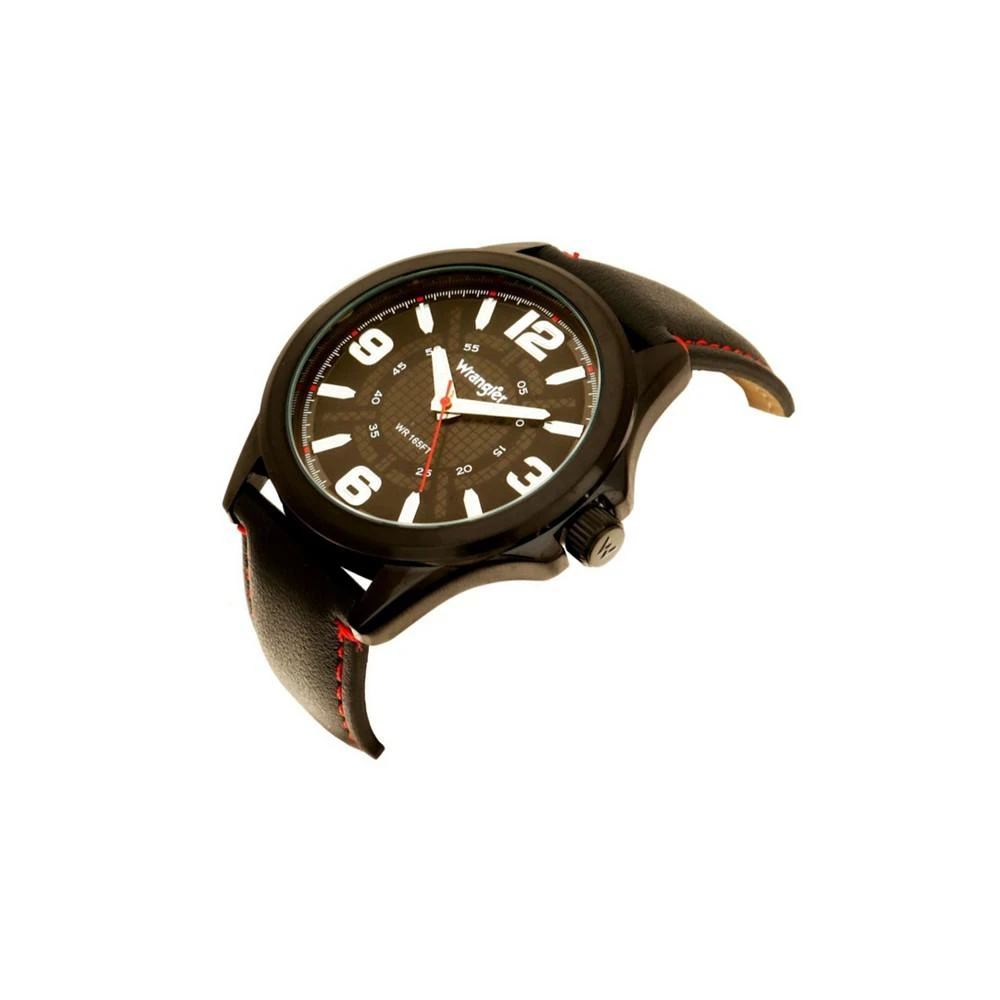 商品Wrangler|Men's Watch, 48MM IP Black Case with Cutout Black Dial, White Arabic Numerals, Black Strap with Red Stitching, Analog , Red Second Hand,价格¥415,第2张图片详细描述