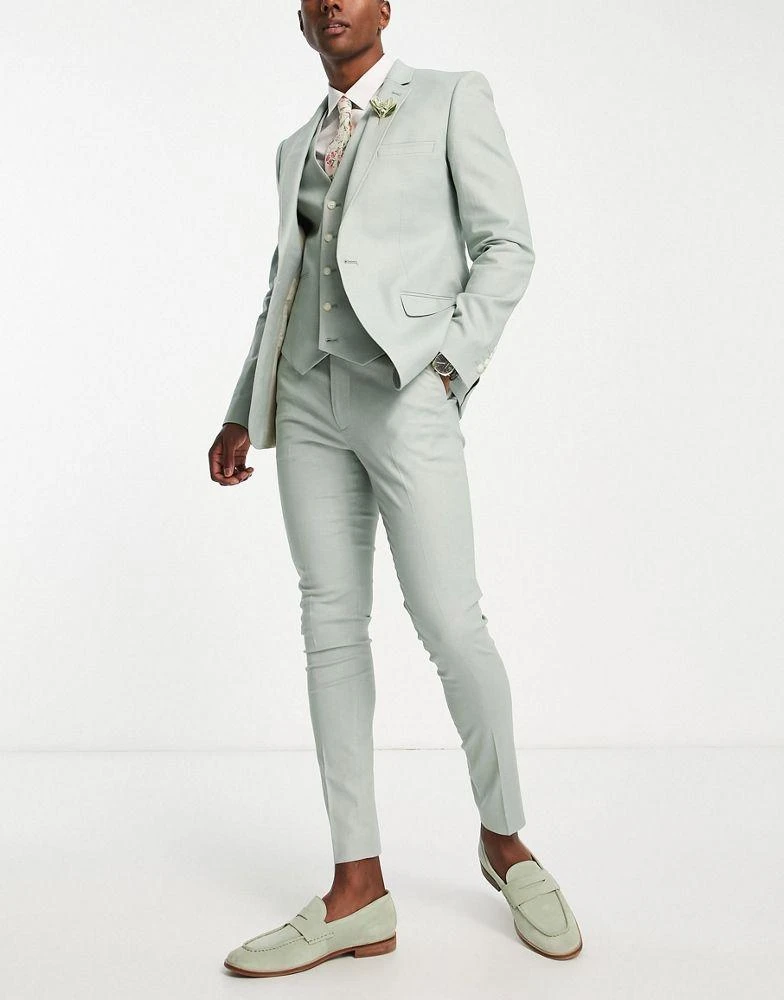 商品ASOS|ASOS DESIGN super skinny linen mix suit jacket in sage green,价格¥585,第3张图片详细描述