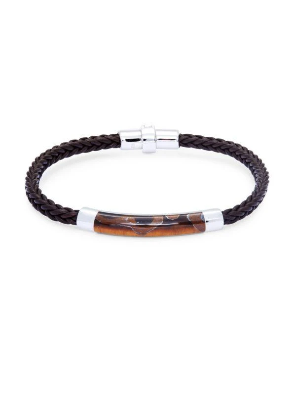 商品Effy|Tiger's Eye, Sterling Silver & Leather Braided Bracelet,价格¥1209,第1张图片