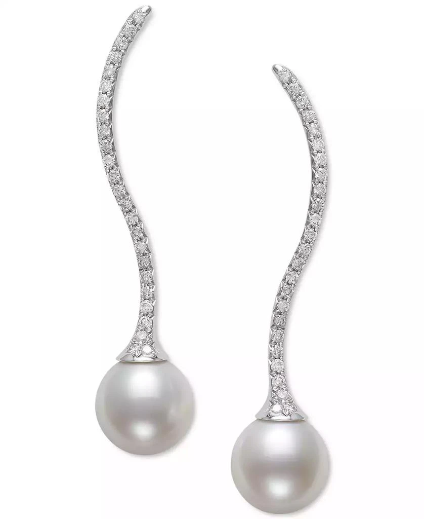 商品Belle de Mer|Cultured Freshwater Pearl (9mm) & Diamond (3/8 ct. t.w.) Swirl Drop Earrings in 14k White Gold, Created for Macy's,价格¥7395,第1张图片