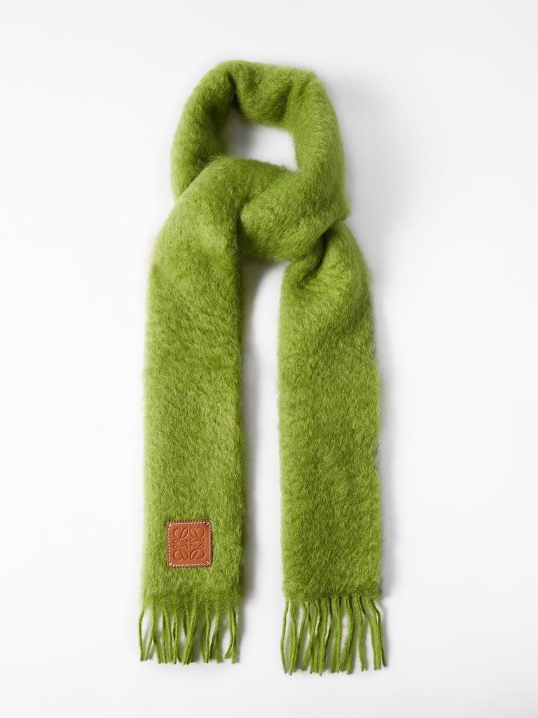 Anagram-patch fringed mohair-blend scarf商品第1张图片规格展示