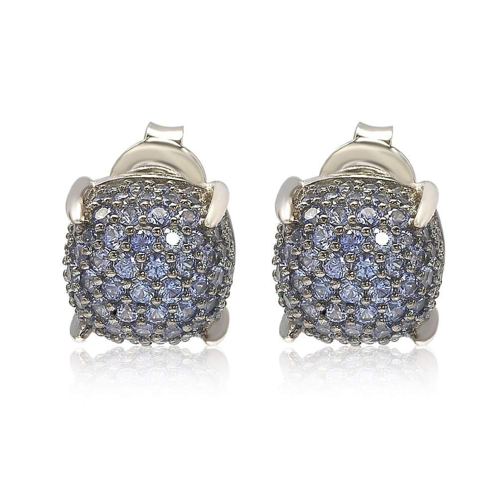 Suzy Levian Sterling Silver Sapphire & Diamond Accent Pave Cluster Earrings商品第1张图片规格展示