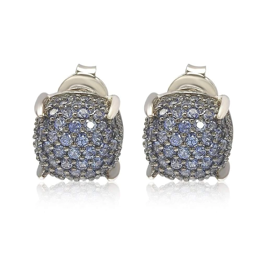 商品Suzy Levian|Sterling Silver Sapphire & Diamond Accent Pave Cluster Earrings,价格¥2811,第1张图片