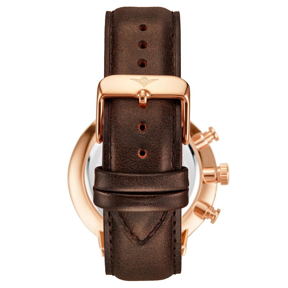 Men's Dark Brown Genuine Leather Strap Chrono Watch 42mm商品第2张图片规格展示