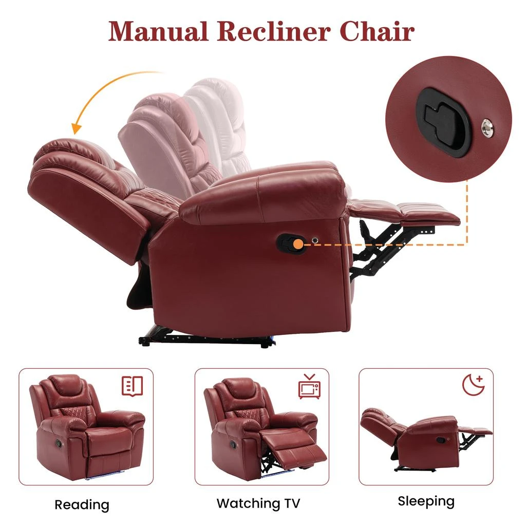 商品Streamdale Furniture|Streamdale Home Theater Seating Manual Recliner Chair With LED Light Strip,价格¥5629,第5张图片详细描述