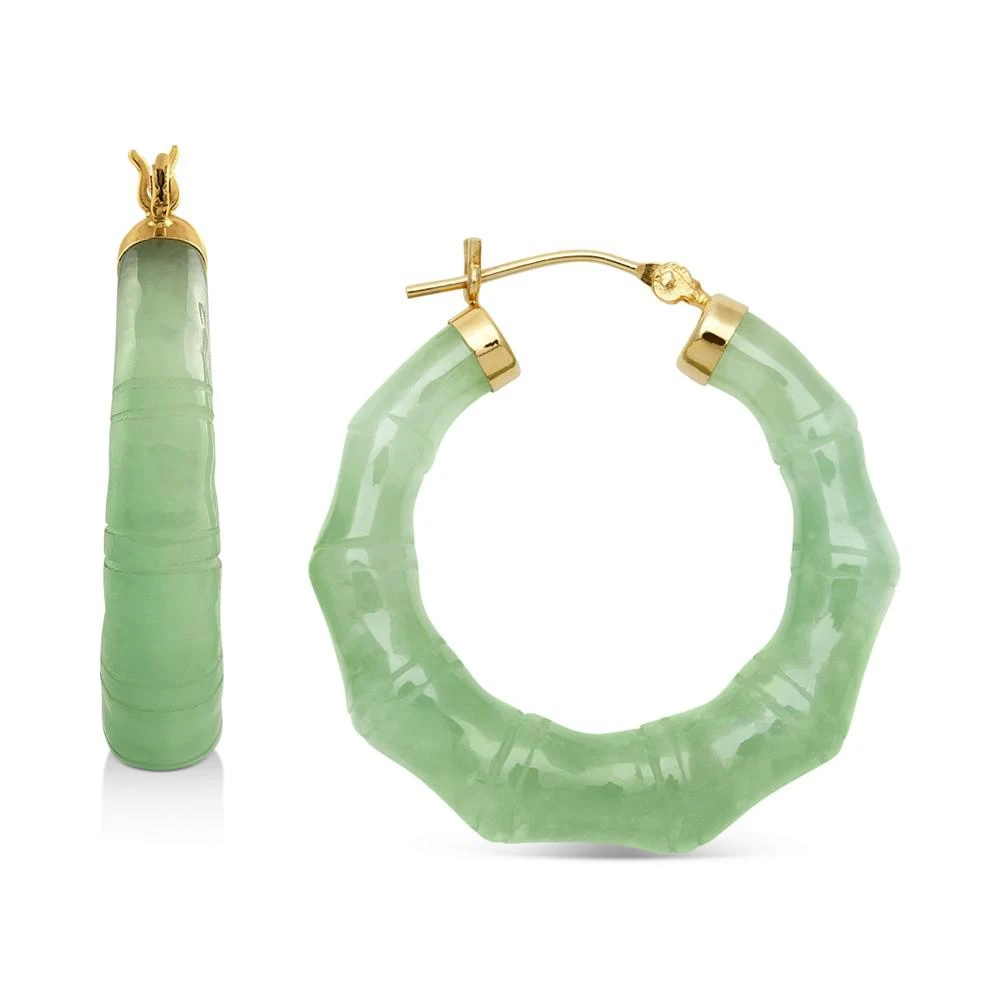 商品Belle de Mer|Jade Bamboo Shaped Small Hoop Earrings in 14k Gold, 1",价格¥4328,第1张图片