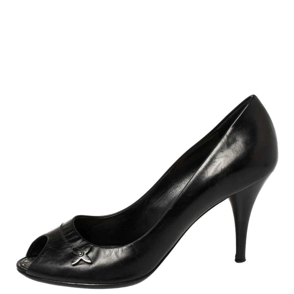 商品[二手商品] Louis Vuitton|Louis Vuitton Black Leather Peep Toe Pumps Size 38.5,价格¥2030,第2张图片详细描述