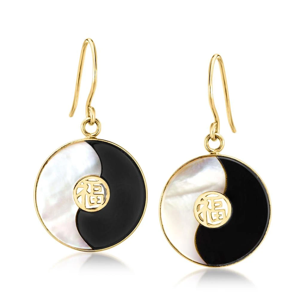 商品Ross-Simons|Mother-Of-Pearl and Black Agate Yin-Yang Drop Earrings in 14kt Yellow Gold,价格¥2180,第1张图片