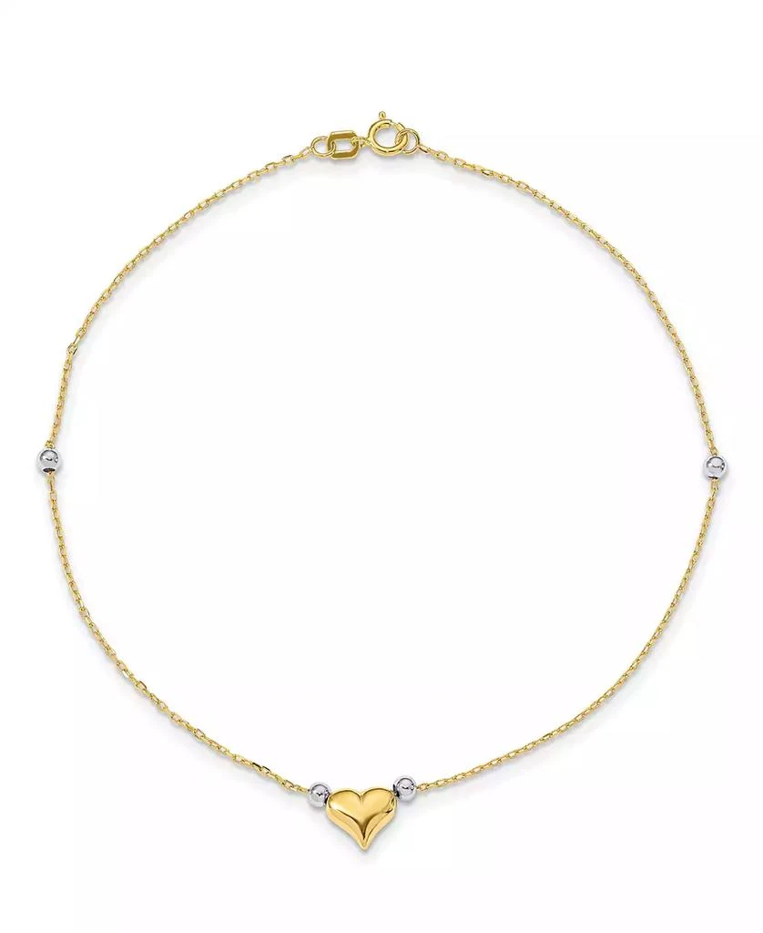 商品Macy's|Puffed Heart with Beads Anklet in 14k Yellow and White Gold,价格¥1944,第1张图片