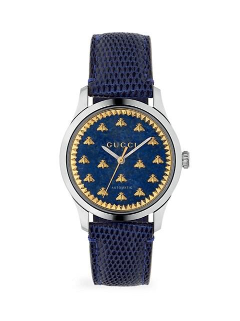 G-Timeless Automatic Stainless Steel & 18K Yellow Gold PVD & Blue Lapiz Lizard Strap Watch商品第1张图片规格展示